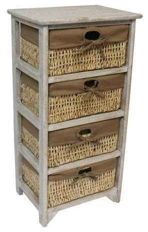Storage Cabinet in Solid Wood with 3 Wicker Drawers, Simple Traditional Design DL Traditional