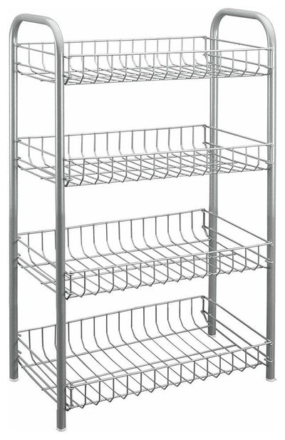 Storage Rack With 4 Levels, Contemporary Design, Silver Finished Steel DL Contemporary
