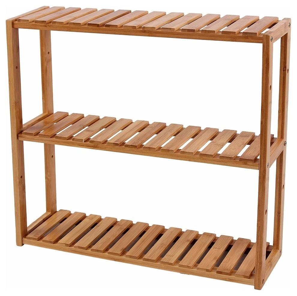 Storage Stand, Bamboo Wood With 3 Open Shelves for Extra Storage, Natural DL Traditional