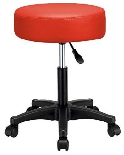 Swivel Bar Stool, Faux Leather Seat and Adjustable Height, Round Design, Red DL Modern