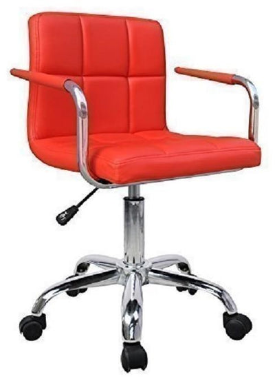 Swivel Chair Upholstered, PU Leather, Chrome Plated Base, Modern Design, Red DL Modern