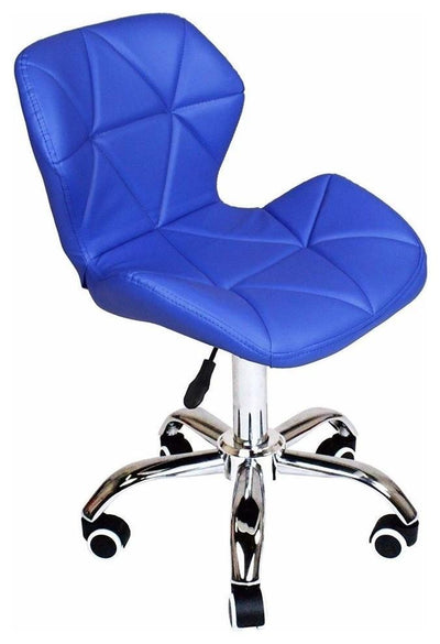 Swivel Chair Upholstered, PU Leather With Chrome Legs and 5-Castor Wheel, Blue DL Modern