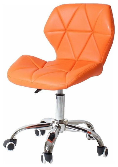 Swivel Chair Upholstered, PU Leather With Chrome Legs and 5-Castor Wheel, Orange DL Modern