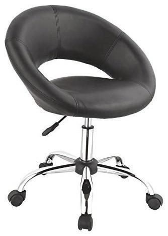 Swivel Stool Upholstered, Faux Leather, Casters Wheels, Adjustable Height, Black DL Modern