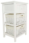Tall Bedside Table, White Finished MDF With Drawer and Wicker Storage DL Traditional