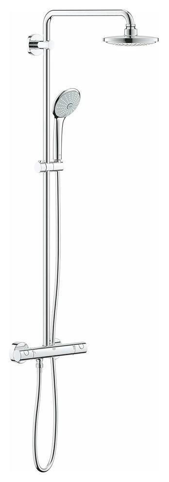Thermostat Shower System in Chrome Plated Finish, Head Shower with 2 Functions DL Modern