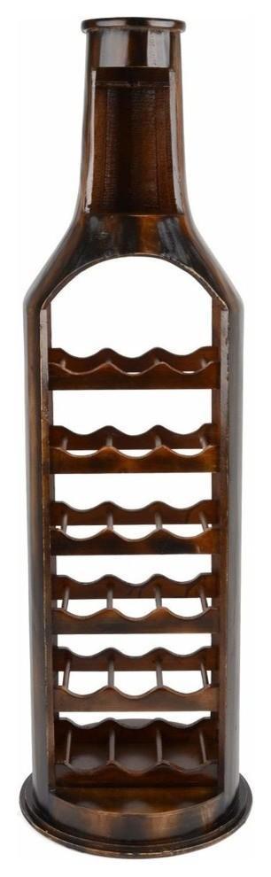 Traditional 18-Bottle Wine Rack, Brown Finished Wood With 1-Glass Holder DL Traditional