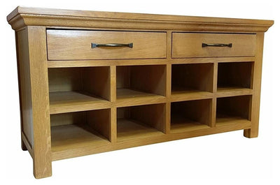 Traditional 2-Drawer and 8-Shelf Storage Bench, Light Oak DL Traditional