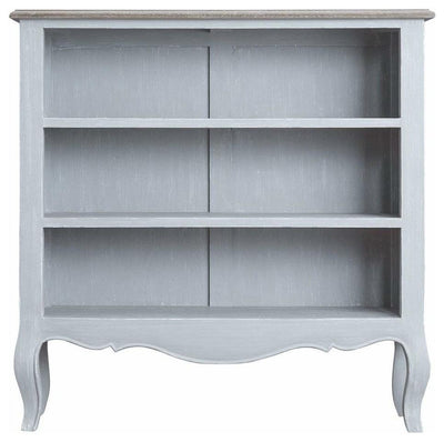 Traditional 3-Compartment Bookcase, Grey Finish Solid Wood With Oak Top DL Traditional