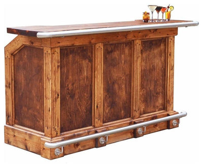 Traditional Bar Cabinet Unit, Pine Finished Solid Wood With 3-Compartment DL Traditional