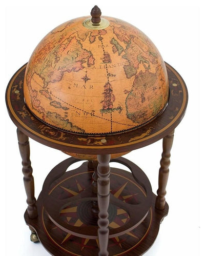Traditional Bar Globe, Hardwood Frame, 17th Century Replica Map Design DL Traditional