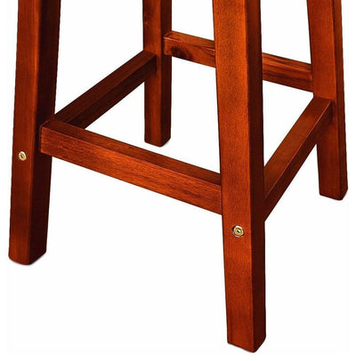Traditional Bar Stool in Acacia Hardwood with 2 Footrest, Simple Round Design DL Traditional