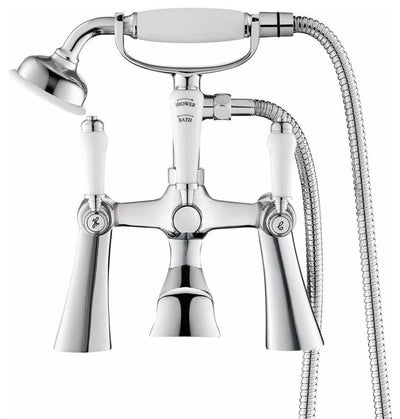 Traditional Bath Filler Mixer Tap with Hand Held Shower Head, Chrome Solid Brass DL Traditional