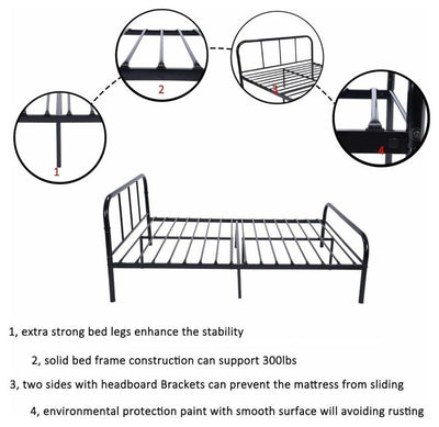 Traditional Bed Frame, Black Finished Metal With Headboard and Footboard DL Traditional
