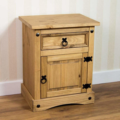 Traditional Bedside Cabinet in Solid Pine Wood with 1 Storage Drawer and 1 Door DL Traditional