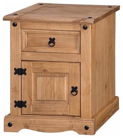 Traditional Bedside Table, Solid Pine Wood With 1-Door and 1-Storage Drawer DL Traditional