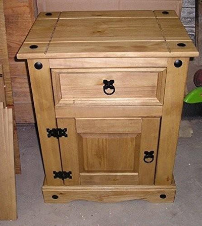Traditional Bedside Table, Solid Pine Wood With 1-Door and 1-Storage Drawer DL Traditional
