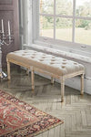 Traditional Bench in Solid Wood with Carved Frame and Legs, Linen Fabric Seat DL Traditional