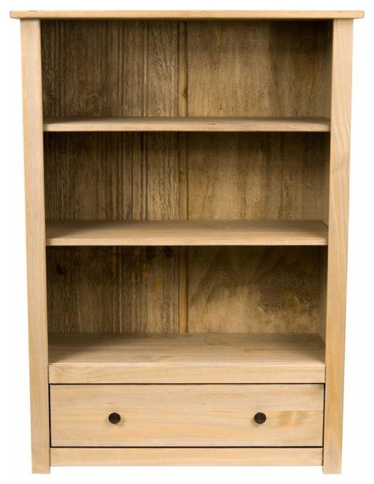Traditional Bookcase Unit, Solid Pine Wood With 1 Drawer and Open Shelves DL Traditional