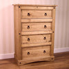 Traditional Chest of Drawers, Distressed Waxed Solid Pine Wood, 4 Drawers DL Traditional