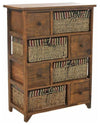 Traditional Chest of Drawers in Brown Oak Wood with 4 Drawers and 4 Baskets