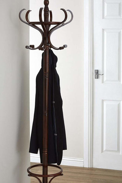 Traditional Clothes Rack in Solid Wood with 12 Hanger Hooks and Umbrella Stand DL Traditional