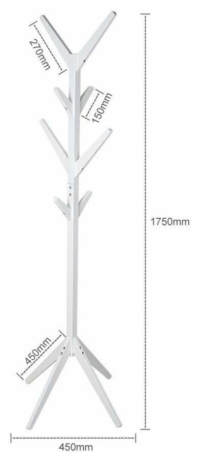 Traditional Clothes Rack, Solid Wood, 8-Hanger Hook, Simple Tree Design, White DL Traditional
