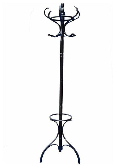 Traditional Coat Rack With 12 Hanger Hooks and Umbrella Stand, Black DL Traditional