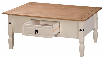 Traditional Coffee Table in Cream Painted Solid Pine Wood With Storage Drawer DL Traditional