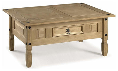 Traditional Coffee Table, Solid Pine Wood With Storage Drawer, Antique Wax DL Traditional