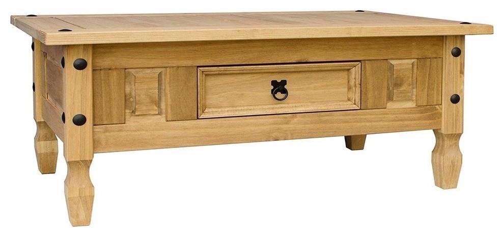 Traditional Coffee Table, Solid Pine Wood With Storage Drawer, Pine DL Traditional
