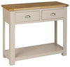 Traditional Console Table, Cream Painted Solid Wood With Oak Top and 2 Drawers