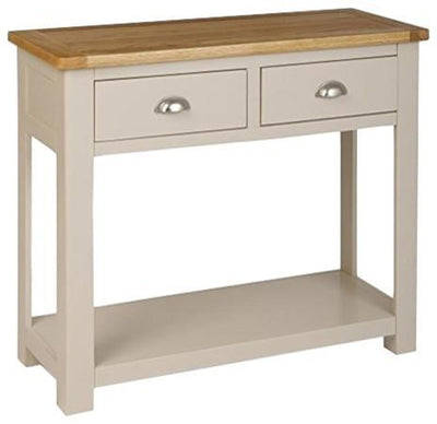 Traditional Console Table, Cream Painted Solid Wood With Oak Top and 2 Drawers