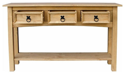 Traditional Console Table, Oak Finished Solid Wood With Open Shelf and Drawer DL Traditional