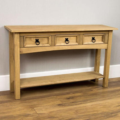 Traditional Console Table, Oak Finished Solid Wood With Open Shelf and Drawer DL Traditional