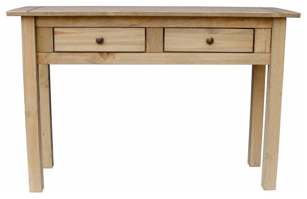 Traditional Console Table, Solid Pine Wood With 2-Small Drawer, Natural Oak DL Traditional