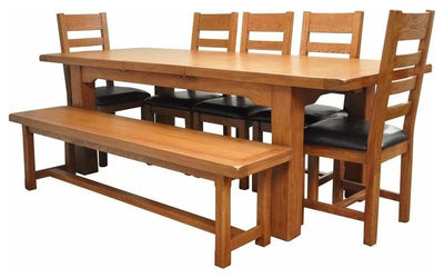 Traditional Dining Bench, Light Oak Finished Solid Wood, 4-People Seated DL Traditional