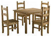 Traditional Dining Set in Waxed Pine Natural Solid Wood, Table with 4 Chairs DL Traditional