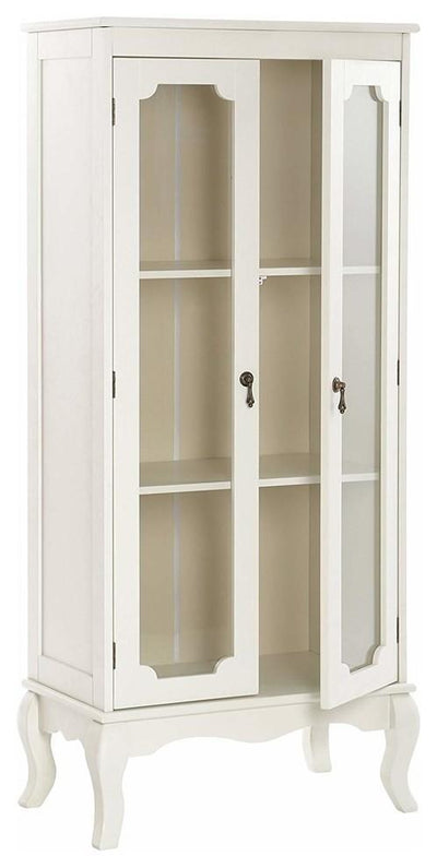 Traditional Display Cabinet, Ivory Finished MDF With 2-Glass Door and Shelves DL Traditional