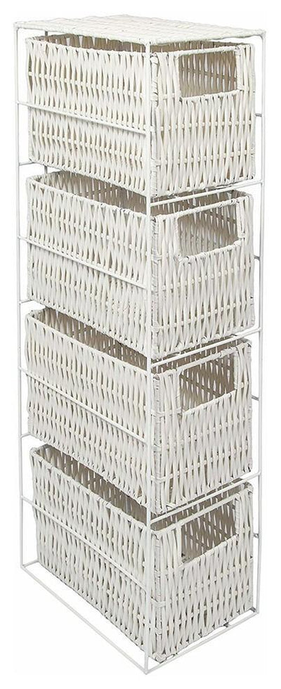Traditional Drawer Storage Unit with White Metal Frame and 4 Wicker Drawers DL Traditional