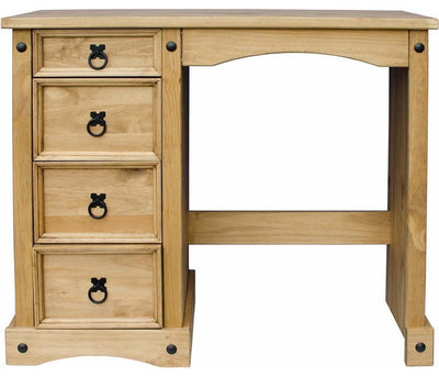 Traditional Dressing Table in Solid Pine Wood, 4 Wide Drawers with Metal Handles DL Traditional