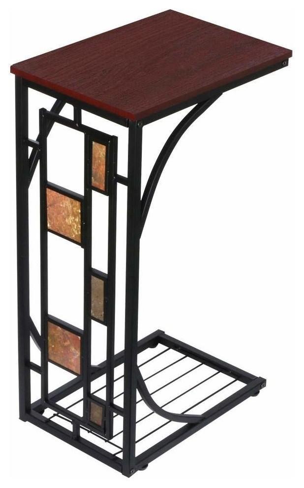 Traditional End Table in Iron Frame and MDF Top with Antique C Shaped Design DL Traditional