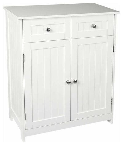Traditional Floor Standing Storage Cabinet in White MDF With 2 Drawer and 2 Door DL Traditional