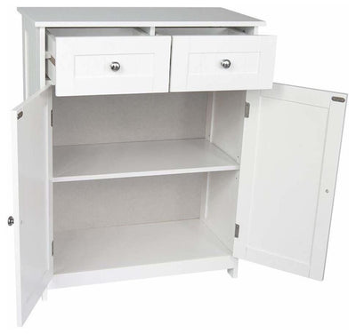 Traditional Floor Standing Storage Cabinet in White MDF With 2 Drawer and 2 Door DL Traditional