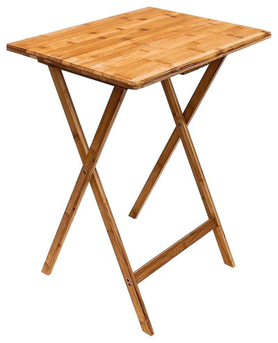 Traditional Folding Table, Natural Bamboo Wood, Simple Square Design DL Traditional