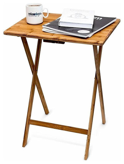 Traditional Folding Table, Natural Bamboo Wood, Simple Square Design DL Traditional