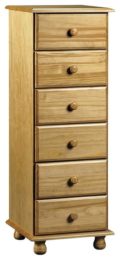 Traditional Narrow Chest, Solid Pine Wood With 6-Drawer for Extra Storage DL Traditional