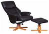 Traditional Recliner, Faux Leather With Cherry Finished Base, Black DL Traditional