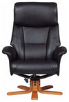 Traditional Recliner, Faux Leather With Cherry Finished Base, Black DL Traditional