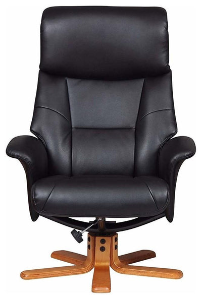Traditional Recliner, Faux Leather With Cherry Finished Base, Black DL Traditional